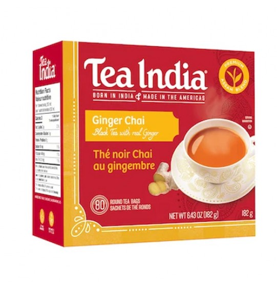 Tea India Ginger Chai 80 Tea Bags Round (6.43oz) 182GM