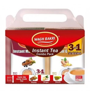 Wagh Bakri Instant 3-In-1 Instant Tea (Cardamom , Ginger, Masala) Sweetened 12Sachets (312GM) (11oz)